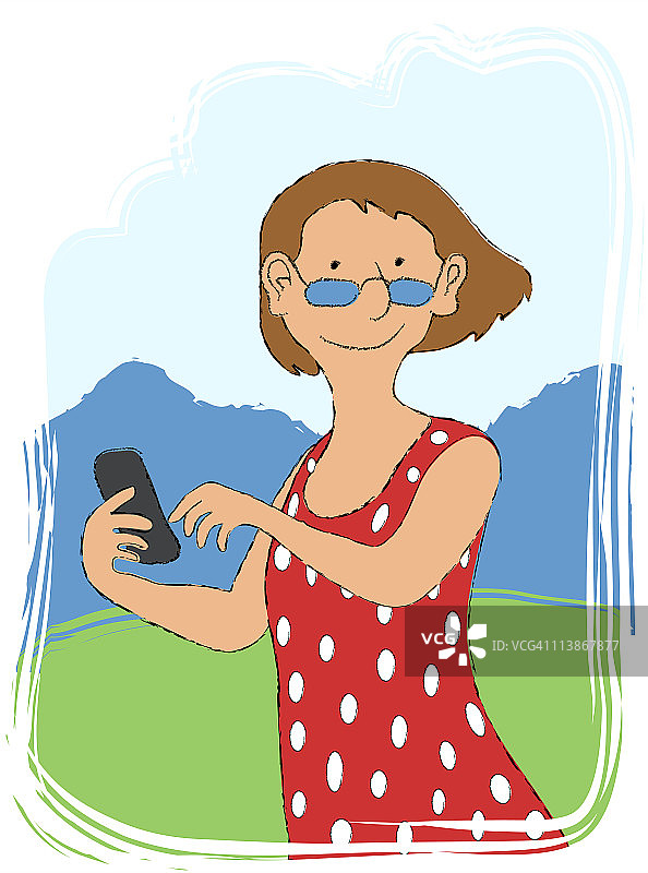 用手机发短信的女人，插图图片素材