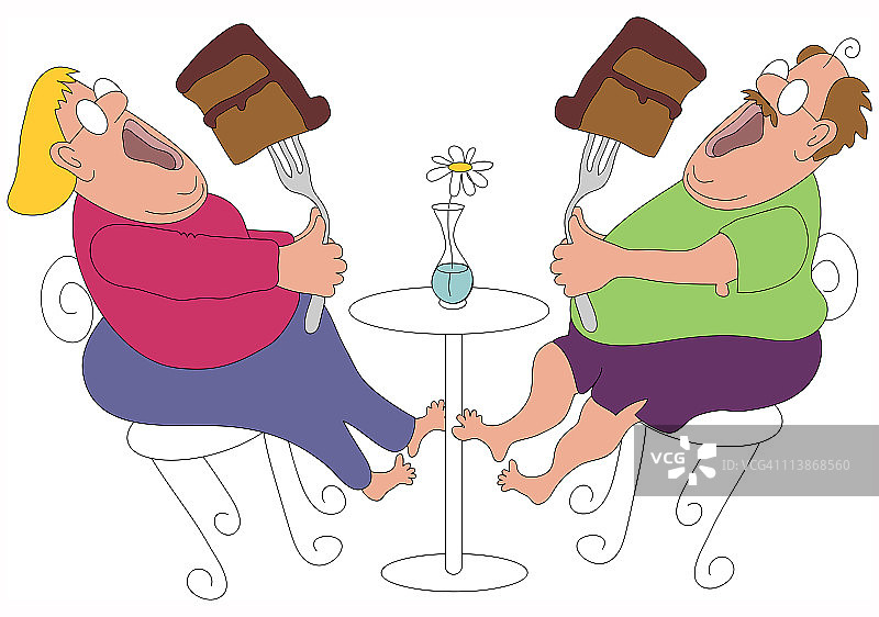 诱惑——情侣分享大蛋糕插画图片素材