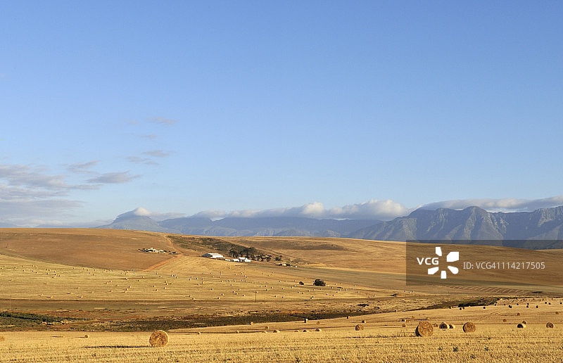 南非西开普省里维尔松德山脉丘陵地带的农庄图片素材