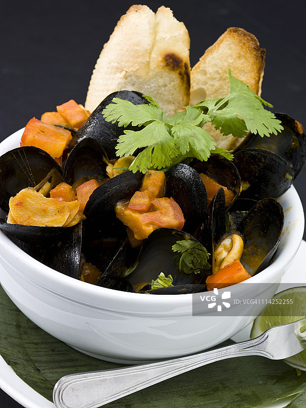 番茄丁贻贝图片素材