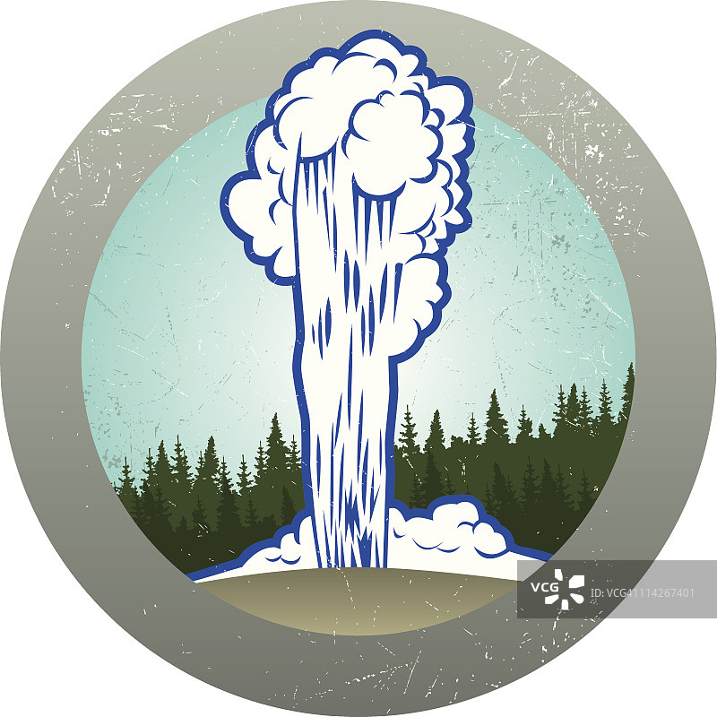 复古风老忠实间歇泉贴纸图片素材