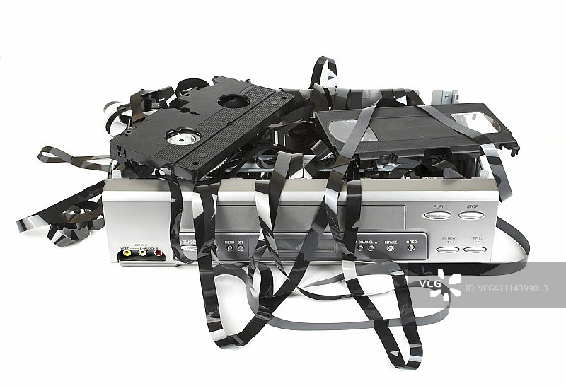 损坏的录像机和磁带图片素材