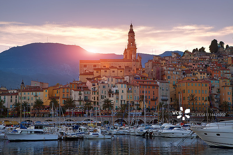 芒通黄昏，蔚蓝海岸，法国图片素材