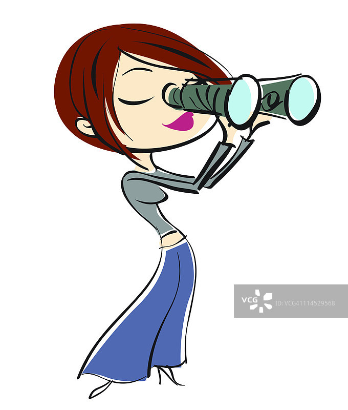 女人用双筒望远镜观看图片素材