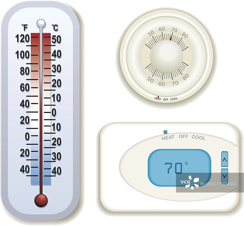 各种设计的恒温器和温度计图片素材