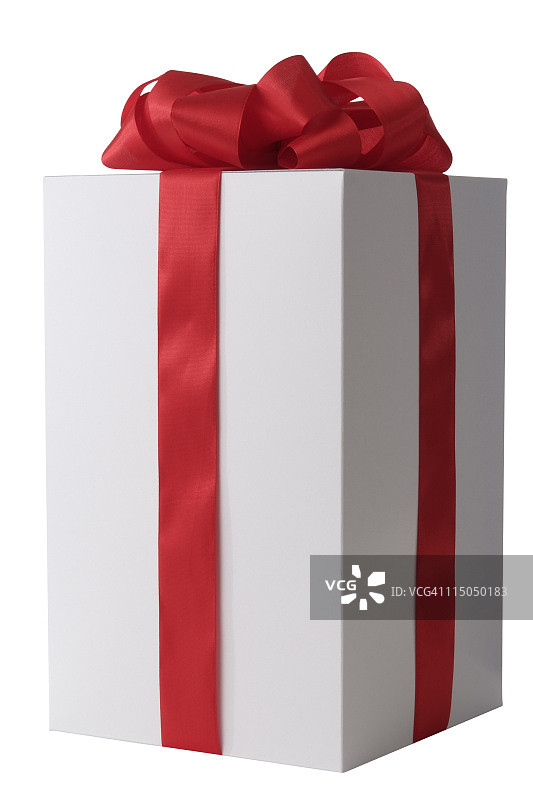 系着红色丝带的白色礼品盒图片素材