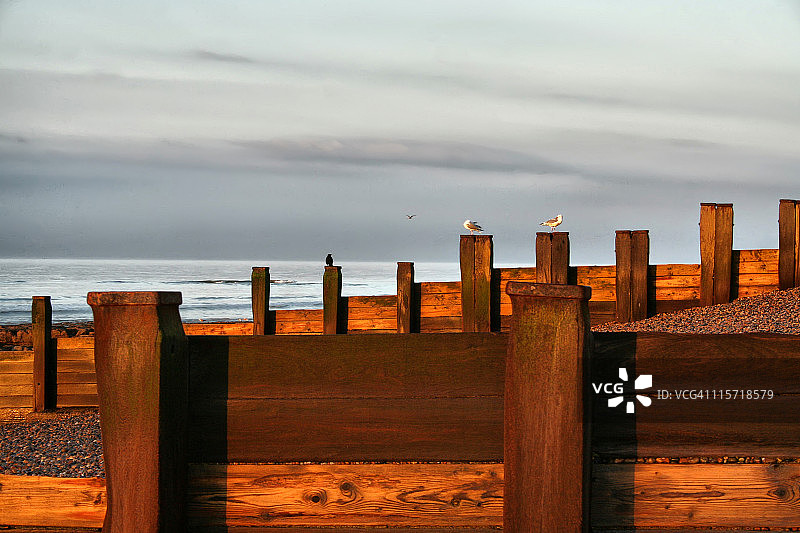 黎明时分的防波堤图片素材
