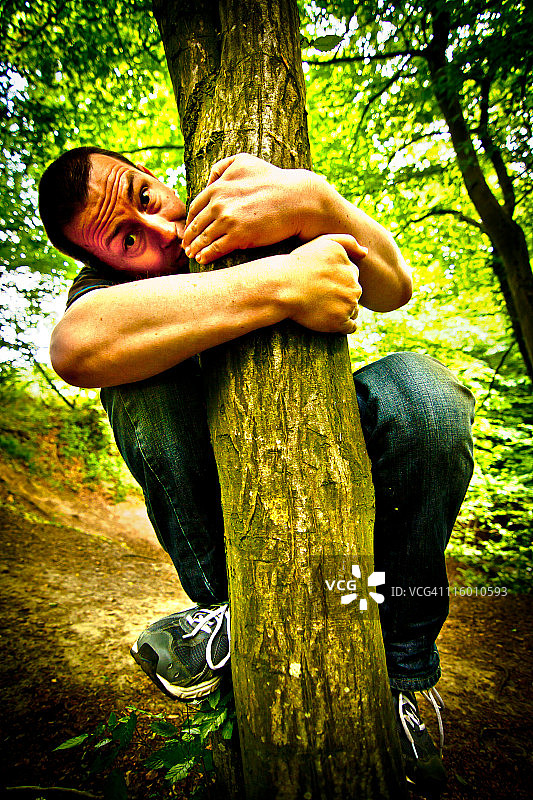 拥抱树木的人图片素材