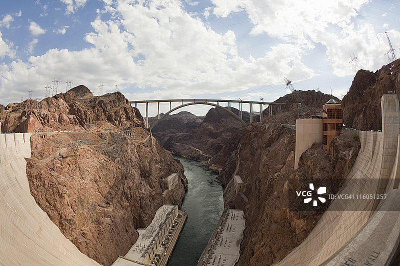 胡佛大坝绕道桥的鱼眼景观图片素材
