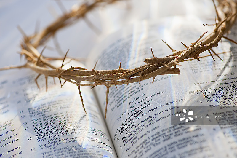 影棚拍摄：荆棘冠冕和圣经图片素材