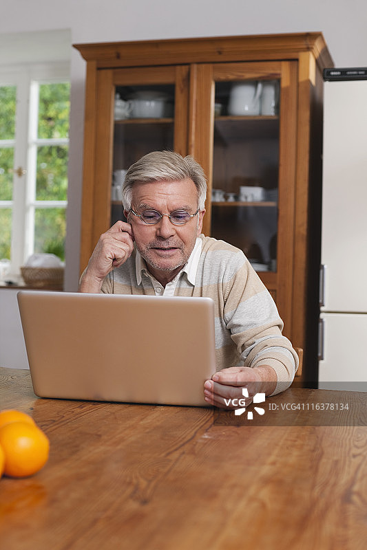 德国克拉策堡：使用笔记本电脑的年长男人图片素材