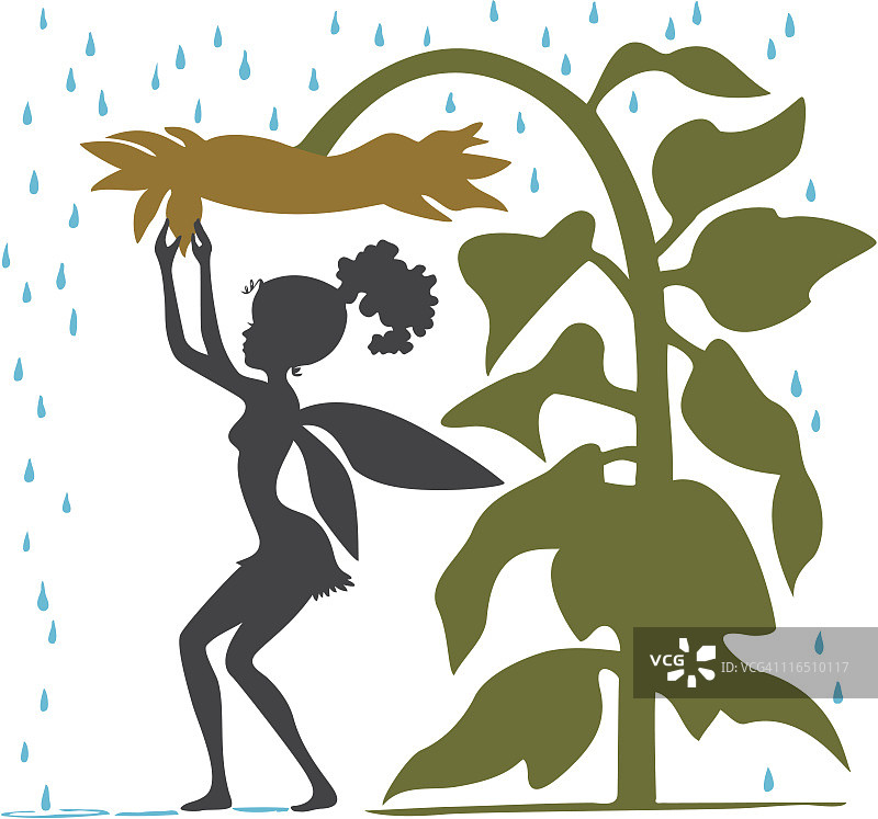 精灵在向日葵下躲雨图片素材