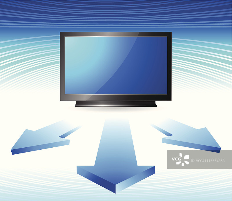 条纹蓝色背景上的电脑显示器插画图片素材