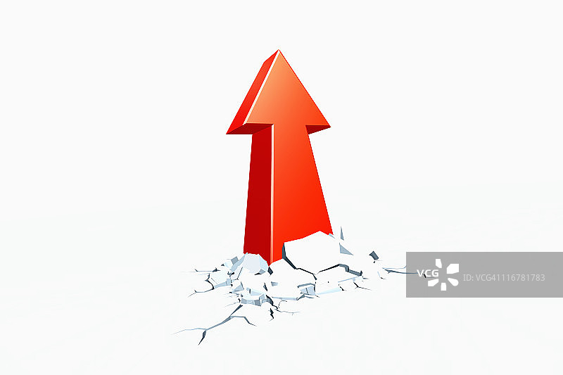 突破混凝土指向上方的红色箭头图片素材