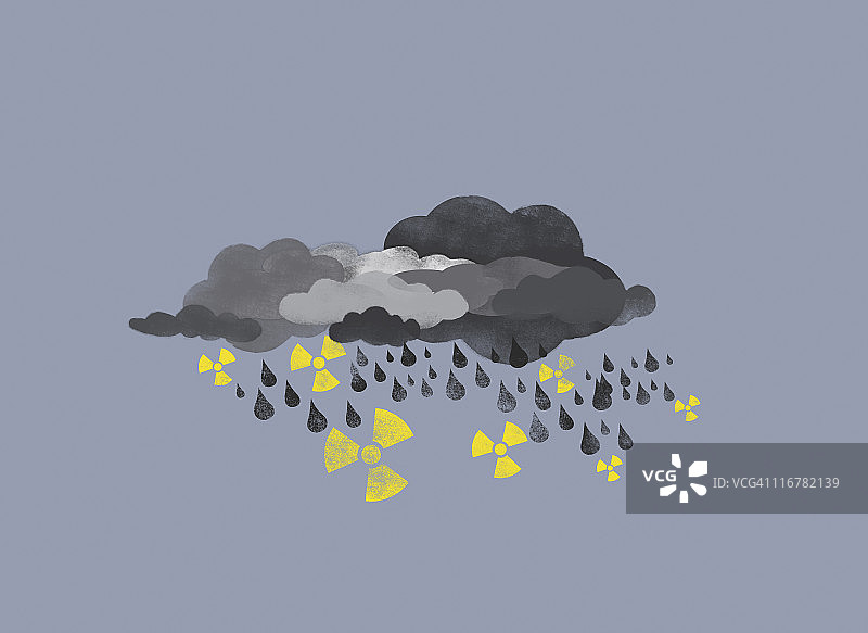 下着雨滴和放射性符号的灰色云彩图片素材