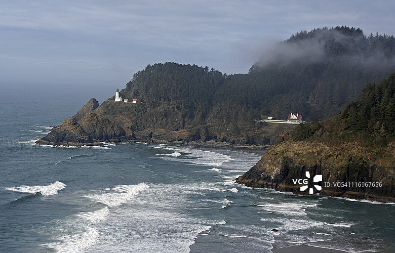 赫西塔角灯塔与俄勒冈海岸线图片素材