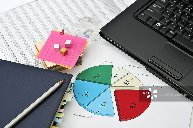 饼图和笔记本电脑图片素材
