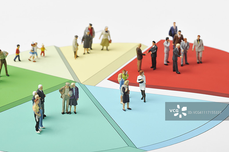 饼状图与人物剪影图片素材