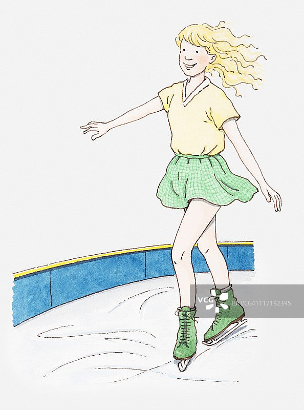 溜冰的年轻女孩插画图片素材