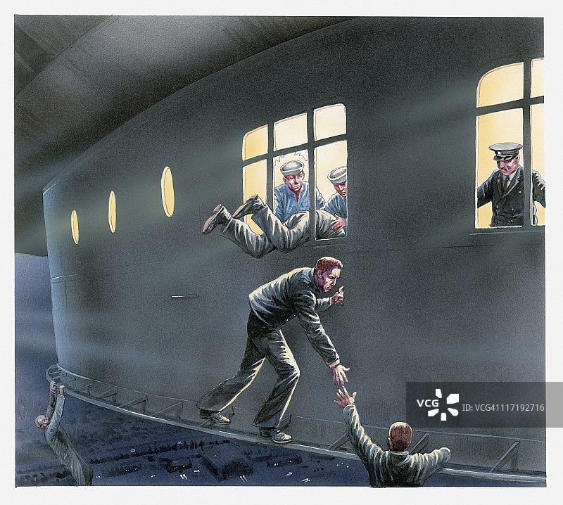 唐纳德·利普克帮助地勤人员进入飞艇插画图片素材