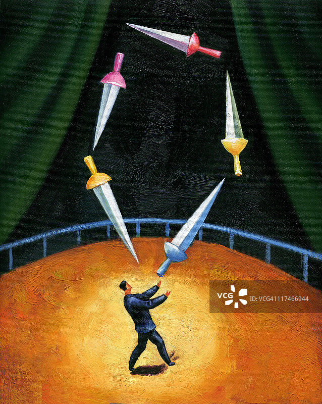 男人耍刀的插画图片素材