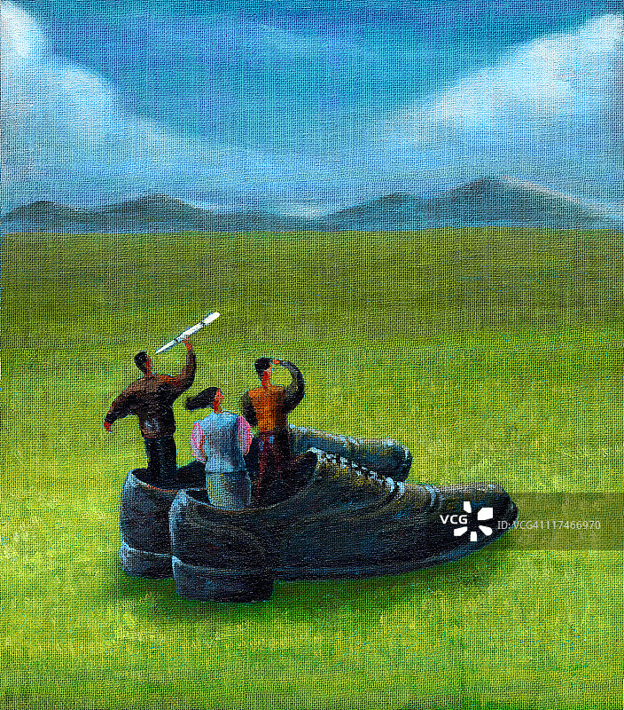 站在鞋子里的商人插画图片素材