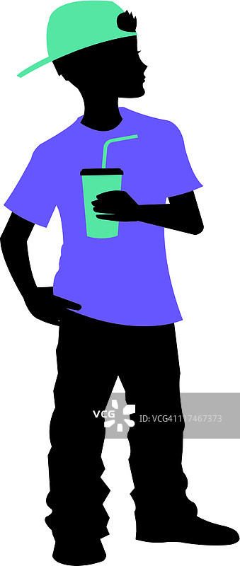手拿饮料的男孩插画图片素材