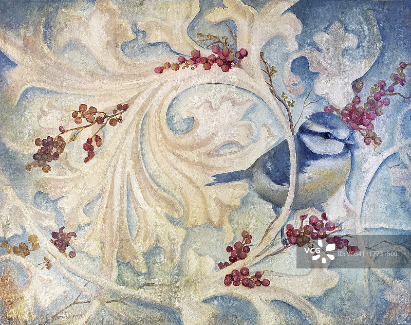 鸟和浆果绘画图片素材