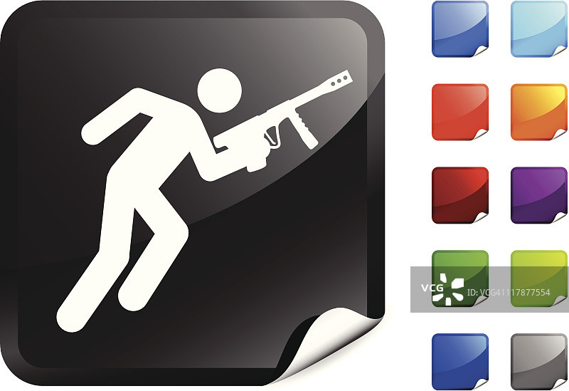 男人持枪跑步贴纸图标图片素材