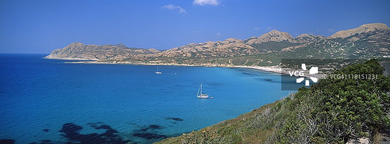 地中海法国科西嘉岛红岛附近佩拉约拉湾，欧洲图片素材