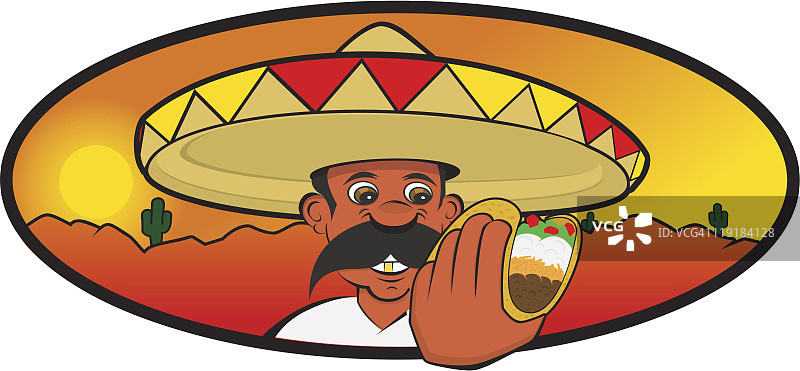 墨西哥人拿着墨西哥卷饼插图图片素材