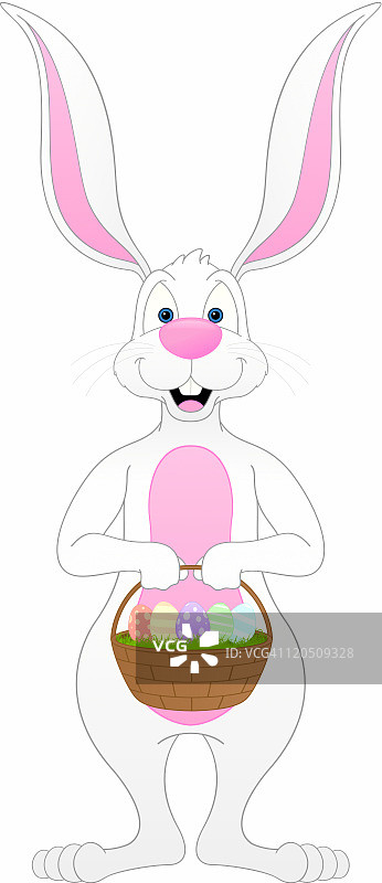 拿着彩蛋篮子的复活节兔子图片素材