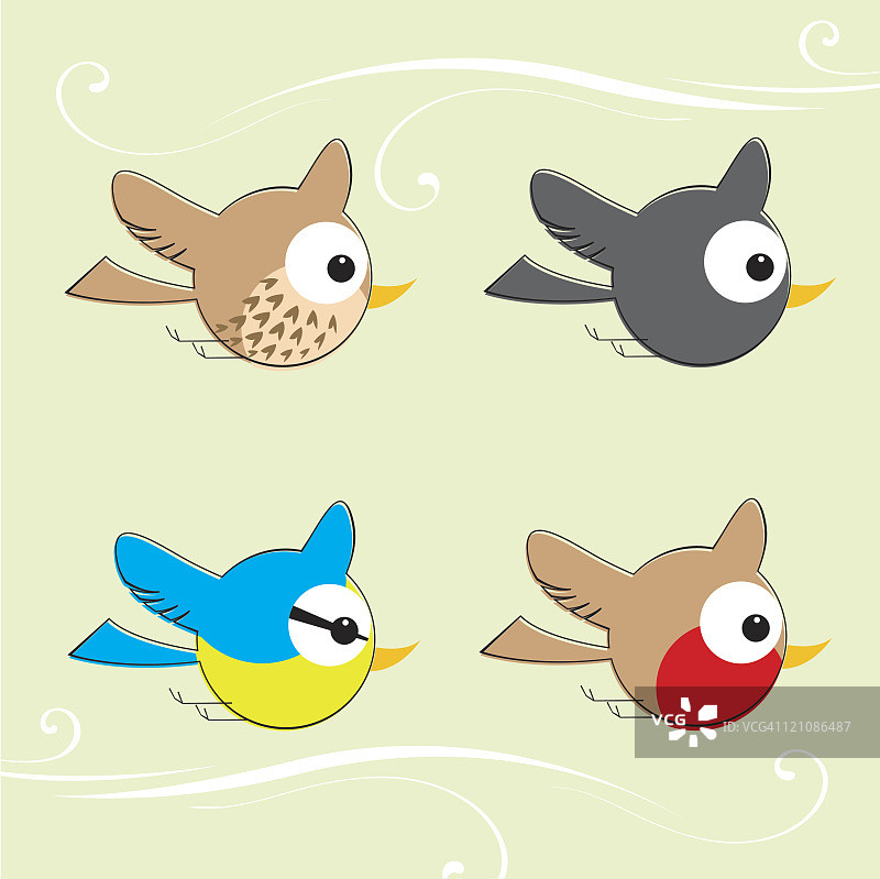 四只叽叽喳喳的小鸟！图片素材
