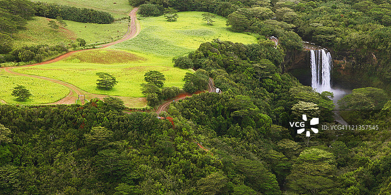 怀卢阿瀑布双瀑航拍图片素材