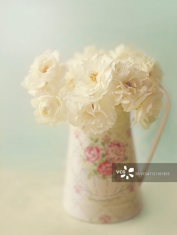 旧水罐中的玫瑰图片素材