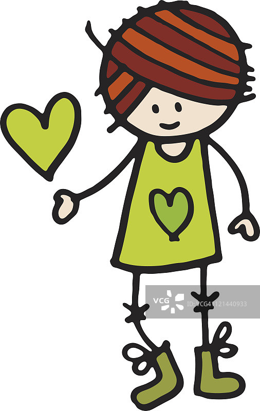 身穿绿色衣服，充满爱心的女孩图片素材