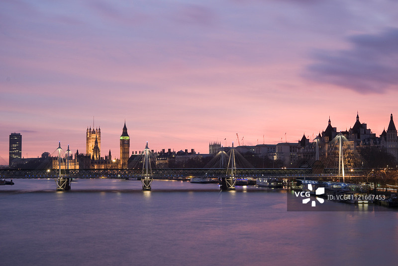 英国伦敦堤岸日落粉色天空图片素材