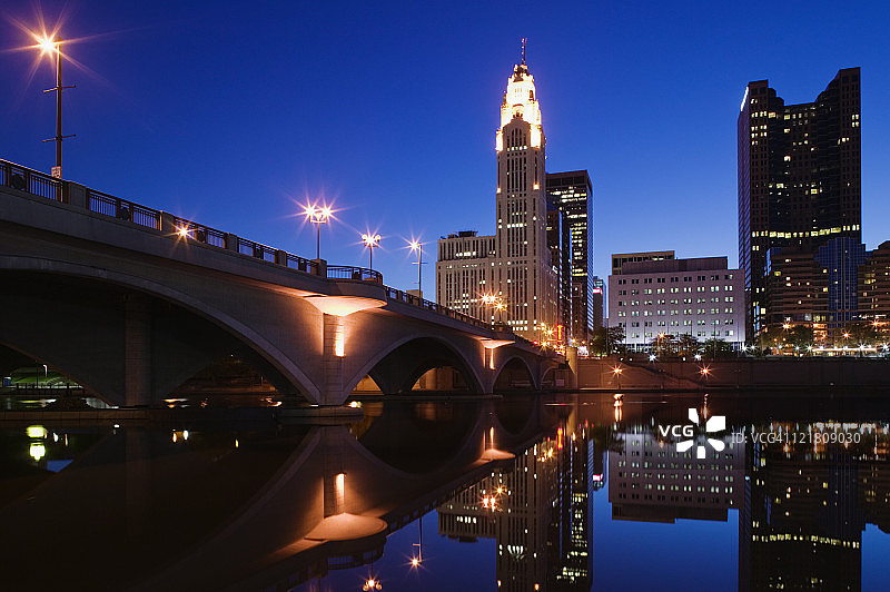 沿着 Scioto 河的城市天际线图片素材