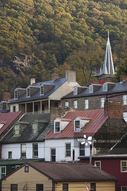 从火车站远眺：美国西弗吉尼亚州哈珀斯费里国家历史公园图片素材