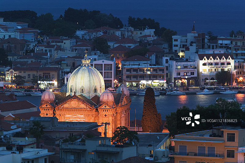 莱斯沃斯岛米蒂利尼港口的Agios Therapon教堂图片素材