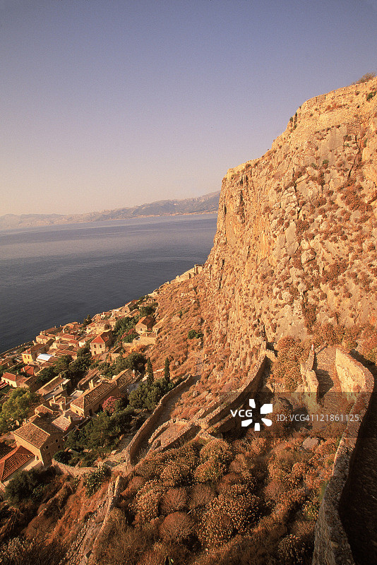 莫奈姆瓦夏，伯罗奔尼撒，希腊图片素材