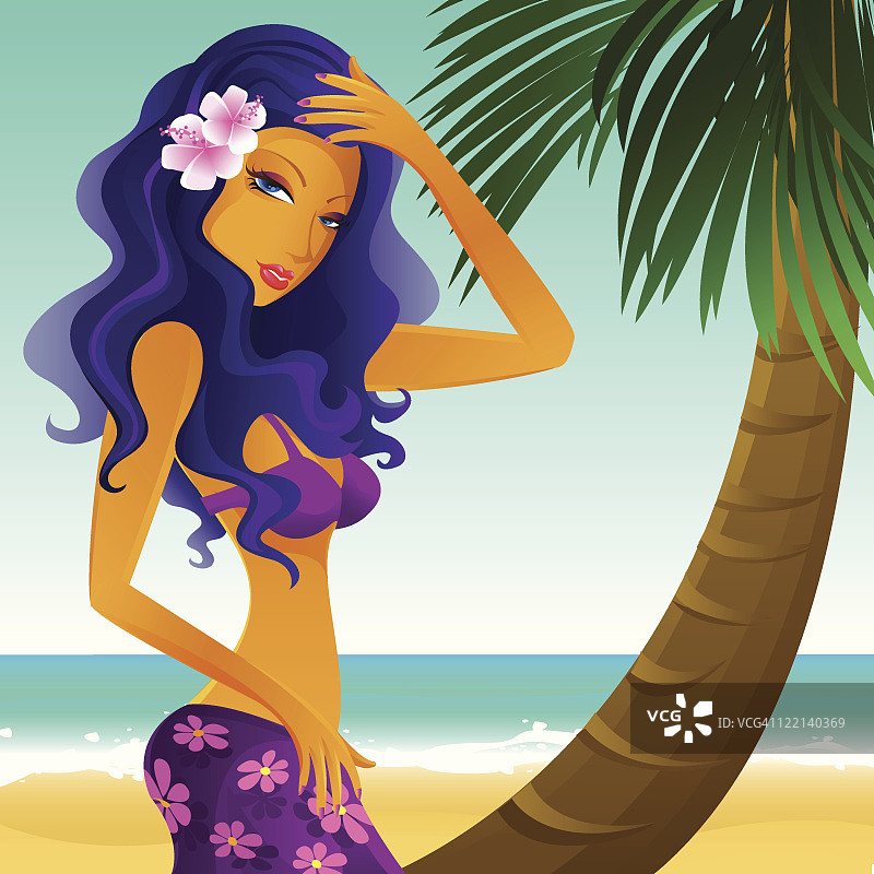 在海滩上的漂亮女孩图片素材