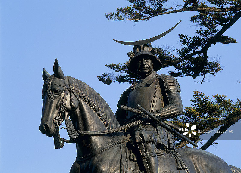日本宫城县仙台市的伊达政宗骑马雕像图片素材
