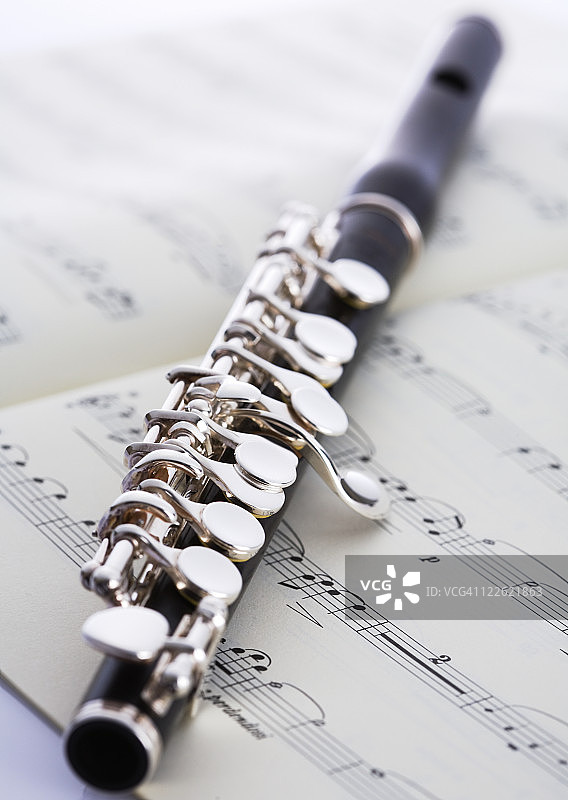 乐谱上的短笛图片素材