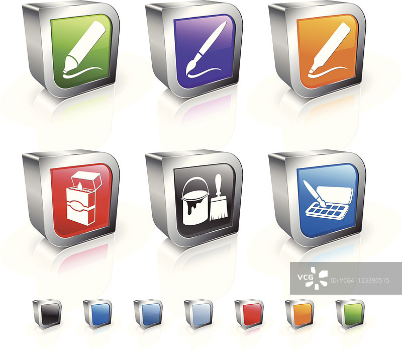 3D艺术用品免版税矢量图标集图片素材