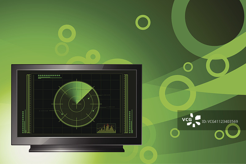 带有电视和雷达的绿色背景图片素材