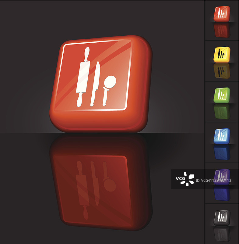 带有厨房用具的红色网络按钮图片素材