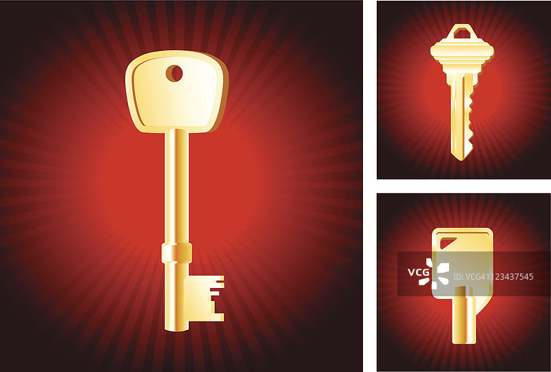 红色光晕背景上的钥匙图片素材