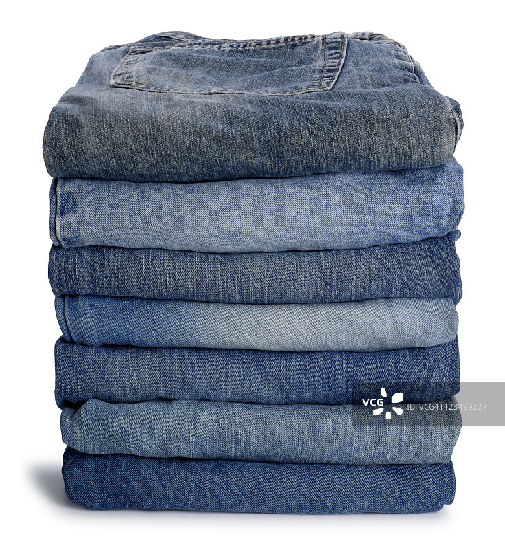 整齐堆叠的蓝色牛仔裤图片素材