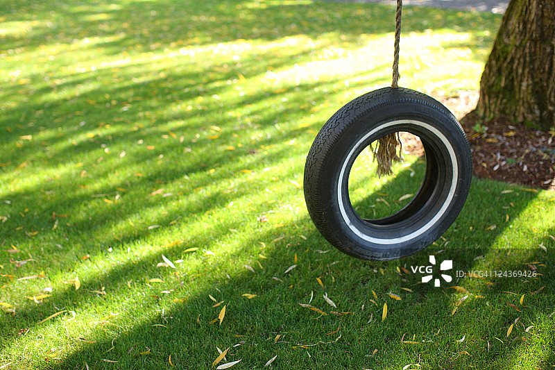 院子里的轮胎秋千图片素材